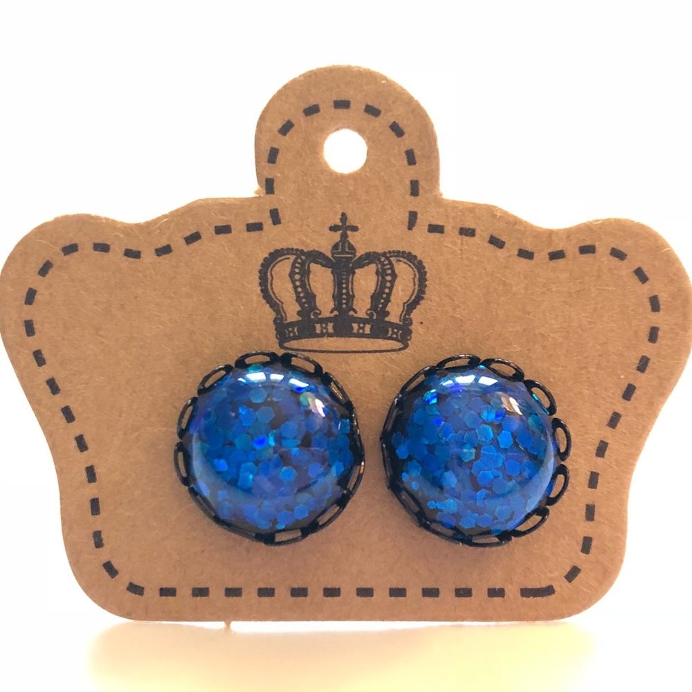 Royal Blue Glitter Bomb Stud Earrings! - Picture 1 of 8