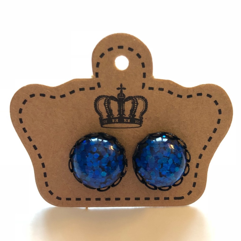 Royal Blue Glitter Bomb Stud Earrings! - Picture 5 of 8