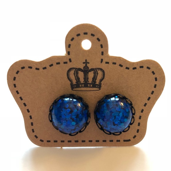 Royal Blue Glitter Bomb Stud Earrings! - Picture 5 of 8