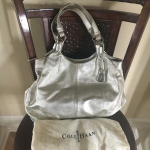 Metallic Silver Cole Haan Hobo Bag