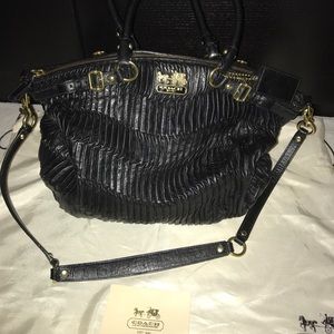 Coach Madison Gathered Leather Lindsay in Black.