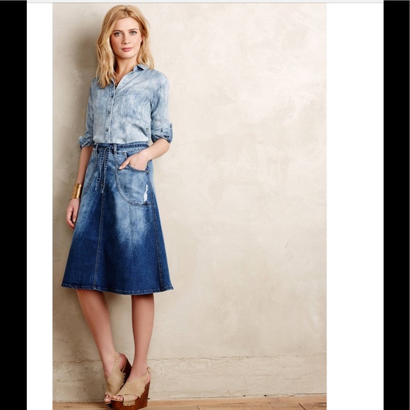 Anthropologie Dresses & Skirts - Anthropologie Pilcro Distressed Denim Midi Skirt