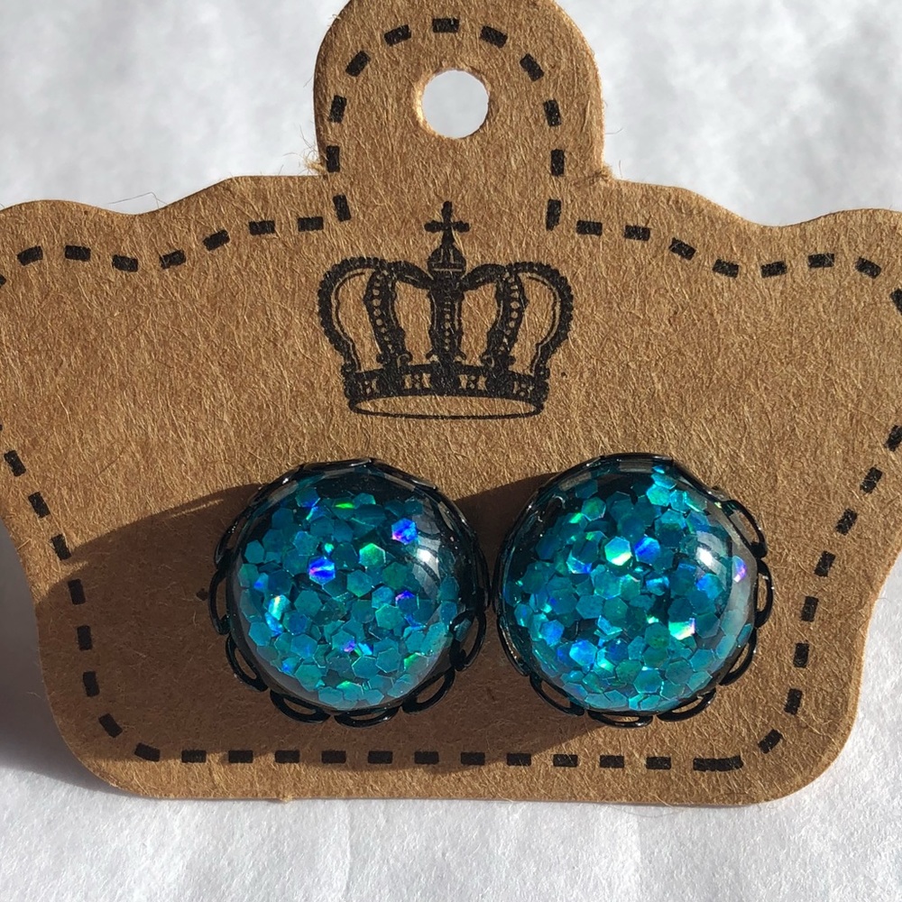 Turquoise Glitter Bomb Stud Earrings!