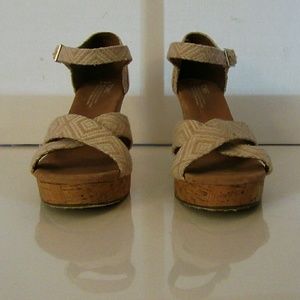 Toms Cork Wedge Strapped Sandals