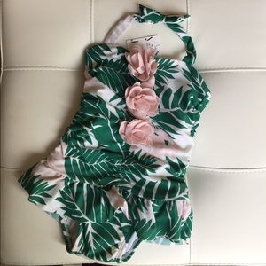 Janie & Jack Palm Print Ruffle Bathing Suit
