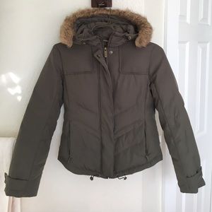 Army Green Fur Hooded Calvin Klein Down Jacket