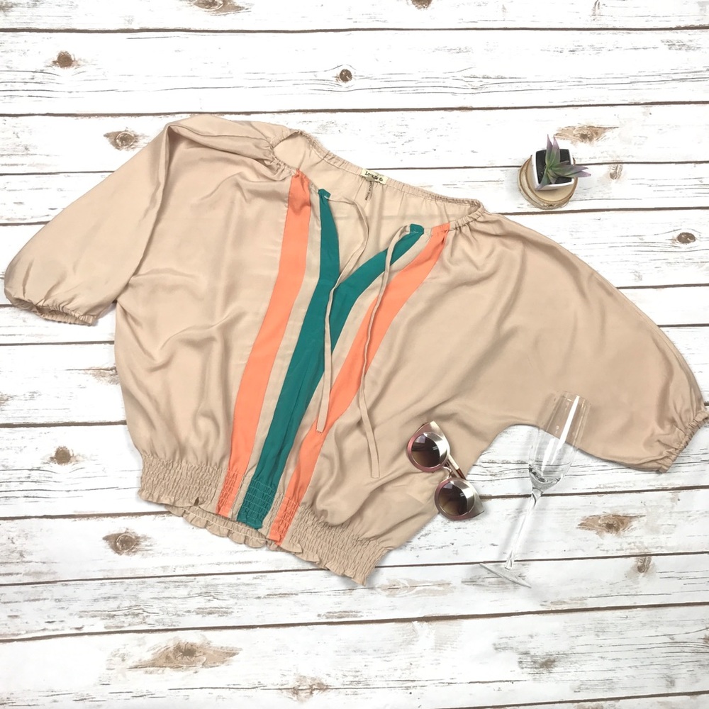 Lucy & Co. Tan Teal Coral Dolman Boho Hippie Top