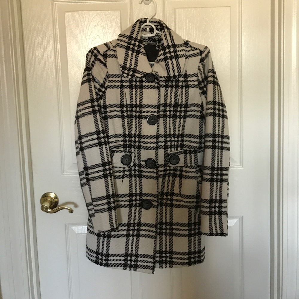 Beautiful Black and Cream Plaid Pea Coat