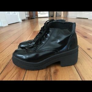 Chunky platform black ankle boot