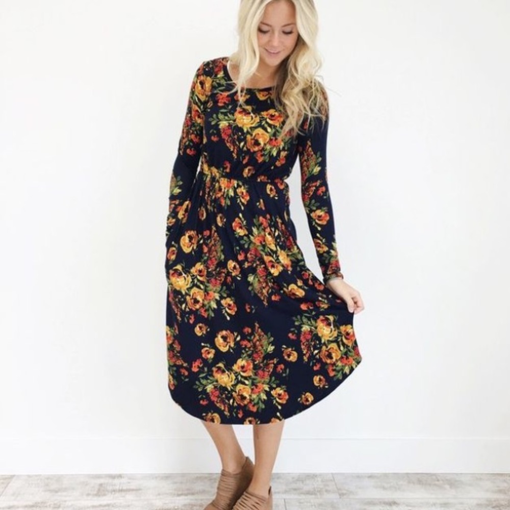 Medium Navy Cambridge Floral Dress from Roolee