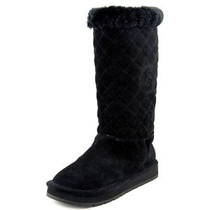 Michael Kors Tall Suede Quilted Boots-Black.