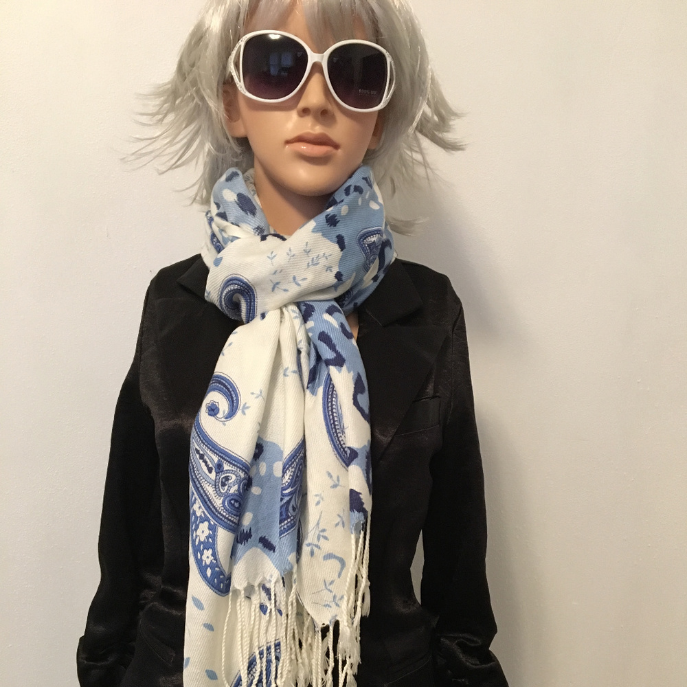 NEW Blue & Ivory Large Scarf & Bling Sunglasses