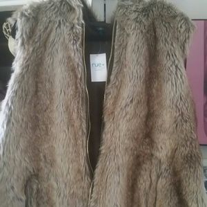 Faux fur vest with hood