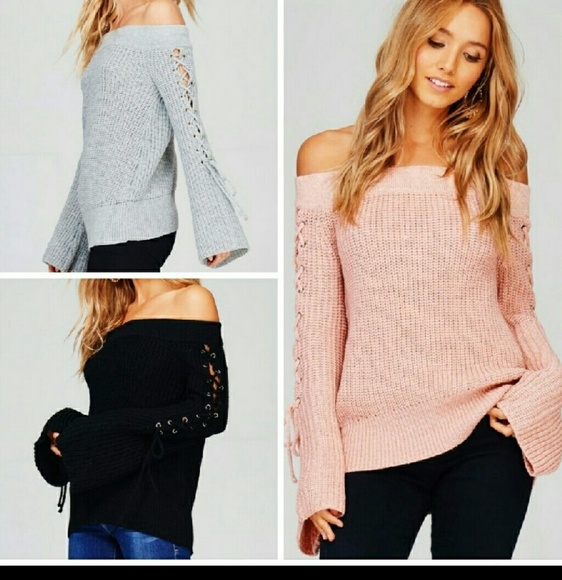 Sweaters - OFF SHOULDER PINK SWEATER