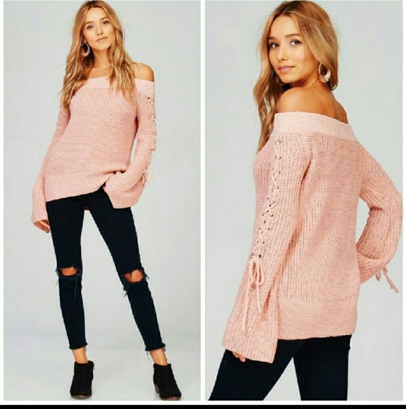 OFF SHOULDER PINK SWEATER - Picture 2 of 2