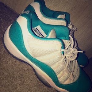 Aqua and white Jordan 11’s