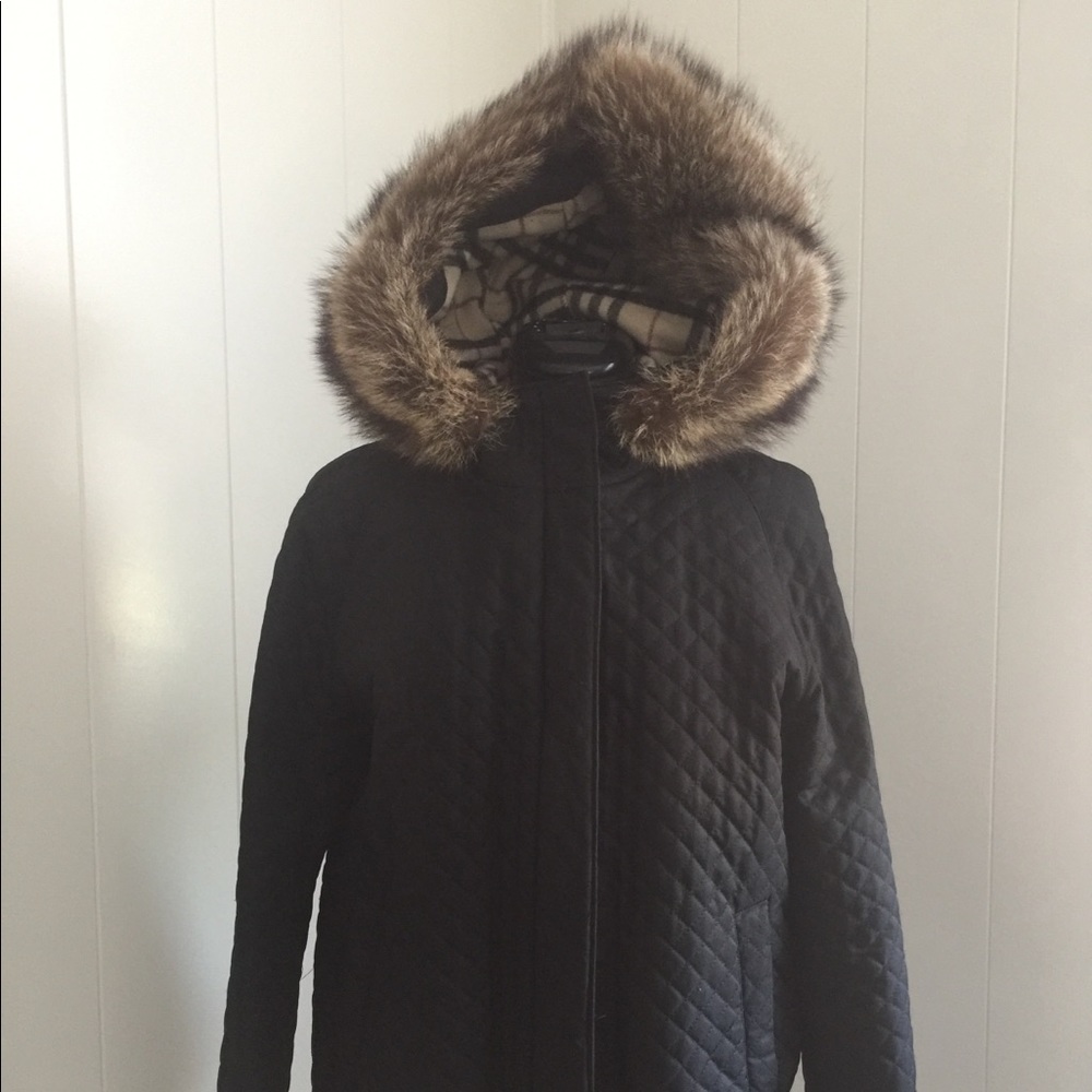 Burberry bomber jacket w/fur trim hood