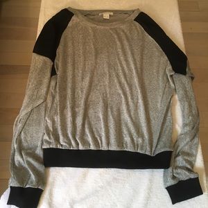 Grey sweater with mesh paneled shoulders