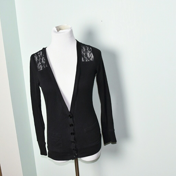 Sweaters - Adorable Black and Crochet Detail Cardigan