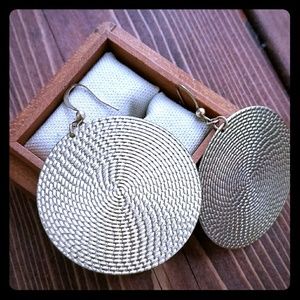 Gold drop disk earrings