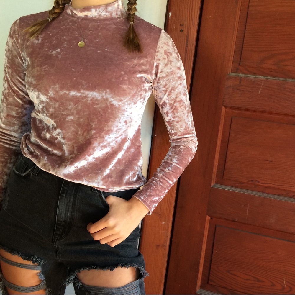 Pink Crushed Velvet Long Sleeve Top