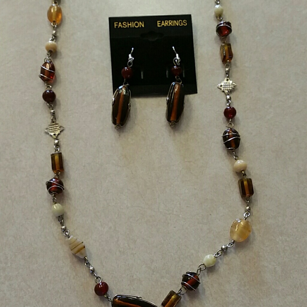 Beautiful beaded necklace and earring set