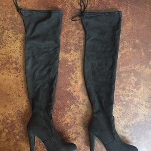Forever Black Microfiber Over the Knee Boots Tie