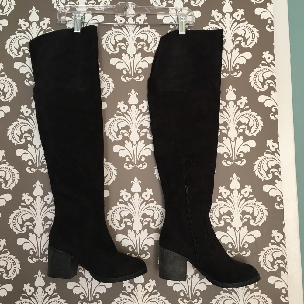 Black suede over the knee boots