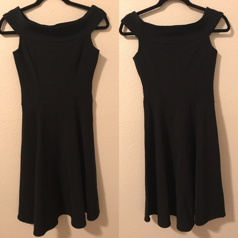 Black ribbed off shoulder sexy midi skater dress