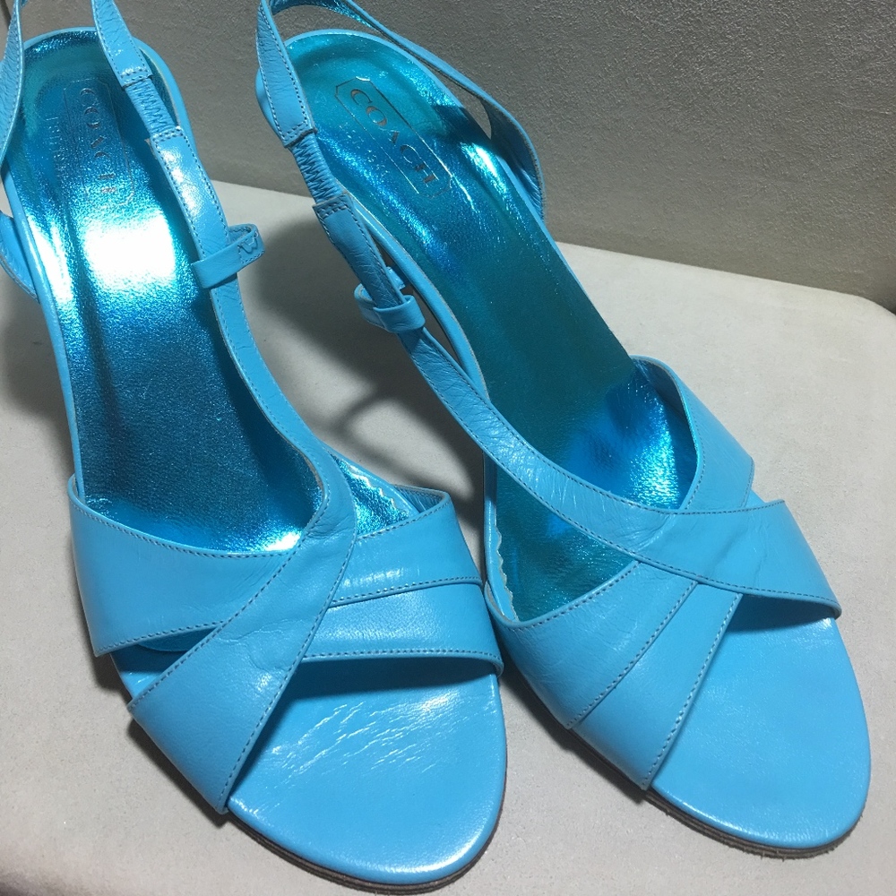 EUC - COACH LEATHER TURQUOISE SANDALS - SIZE 8 1/2 - Picture 3 of 8