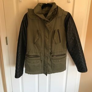 Army Jacket with Leather Sleeves