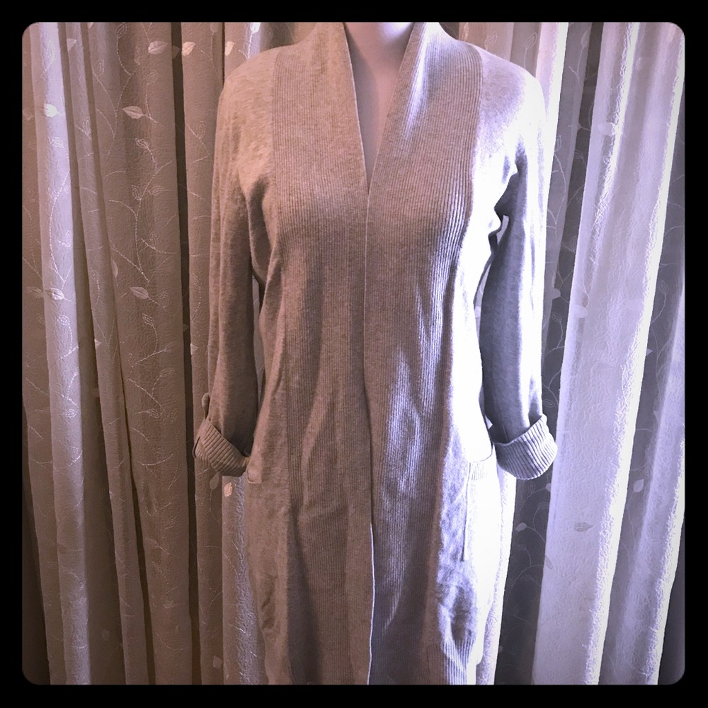 Press Long Grey Knit Open Front Cardigan