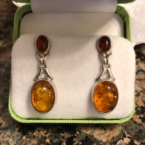 Jewelry - STERLING SILVER GENUINE AMBER a EARRINGS NIB