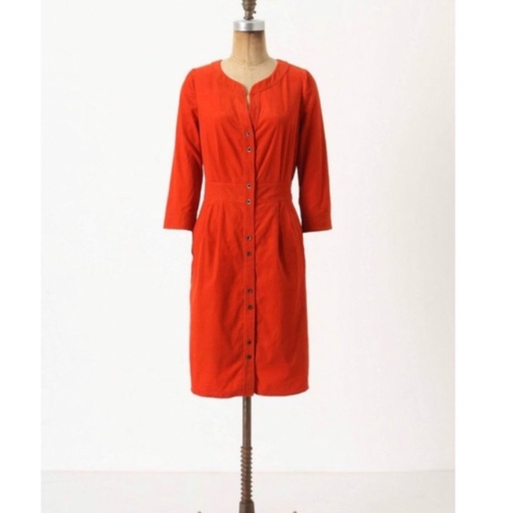 Anthropologie Burnt Orange Corduroy Dress
