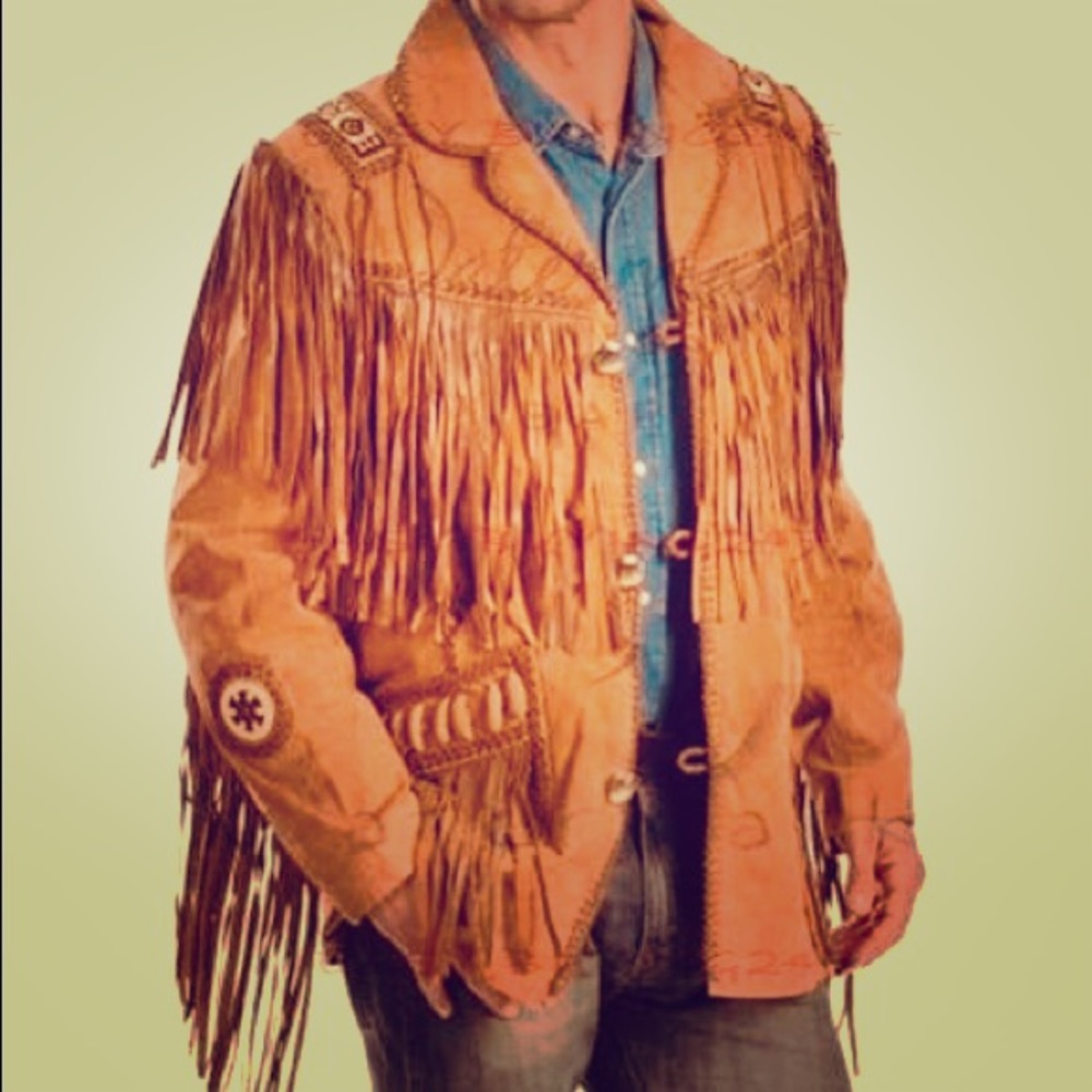 Leather western beaded jacket with fringe.