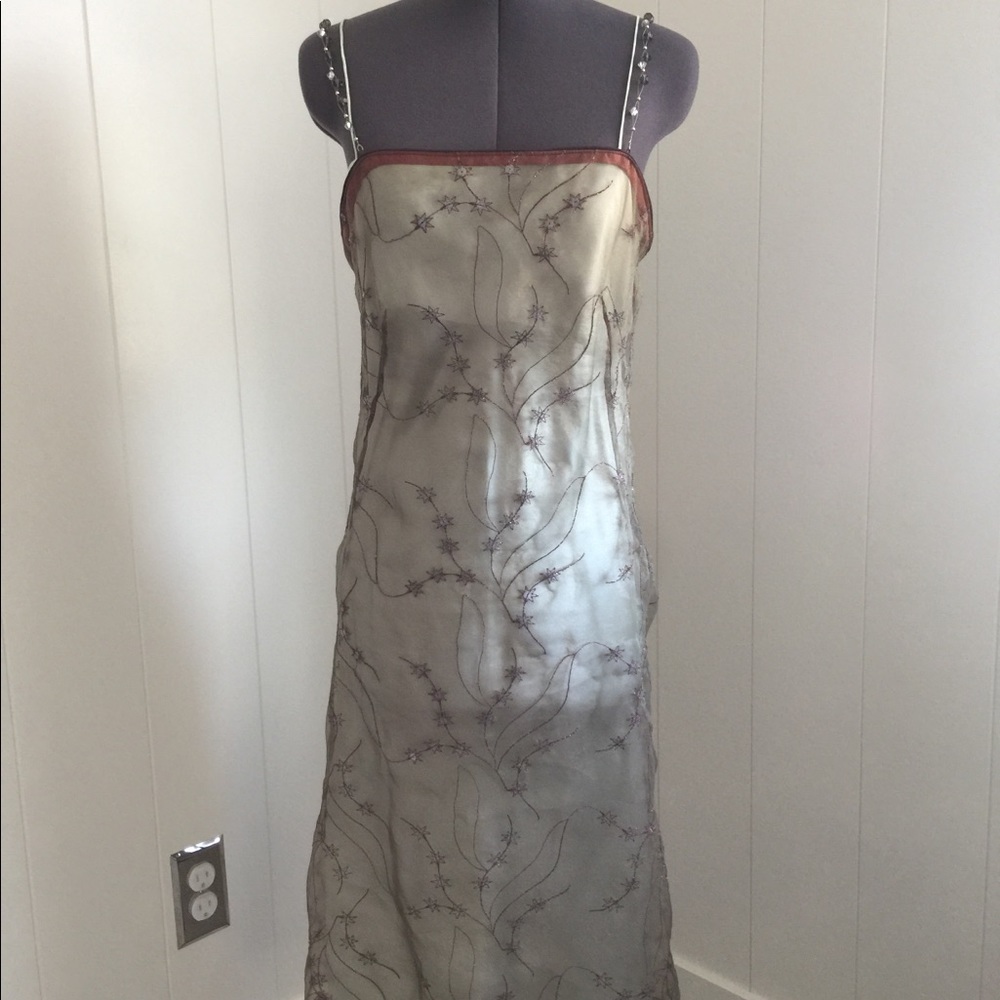 Handmade silk dress w/beaded organza overlay