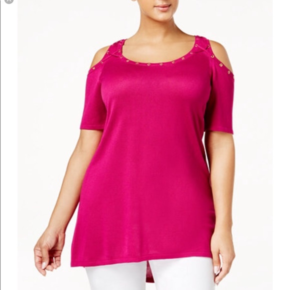 Belldini Sweaters - Plus size cold-shoulder high low Sweater