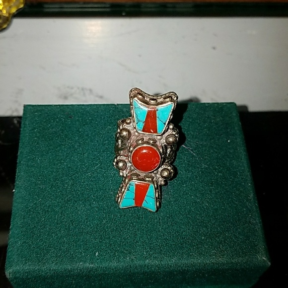 Real silver amd turquoise navajo ring - Picture 1 of 3