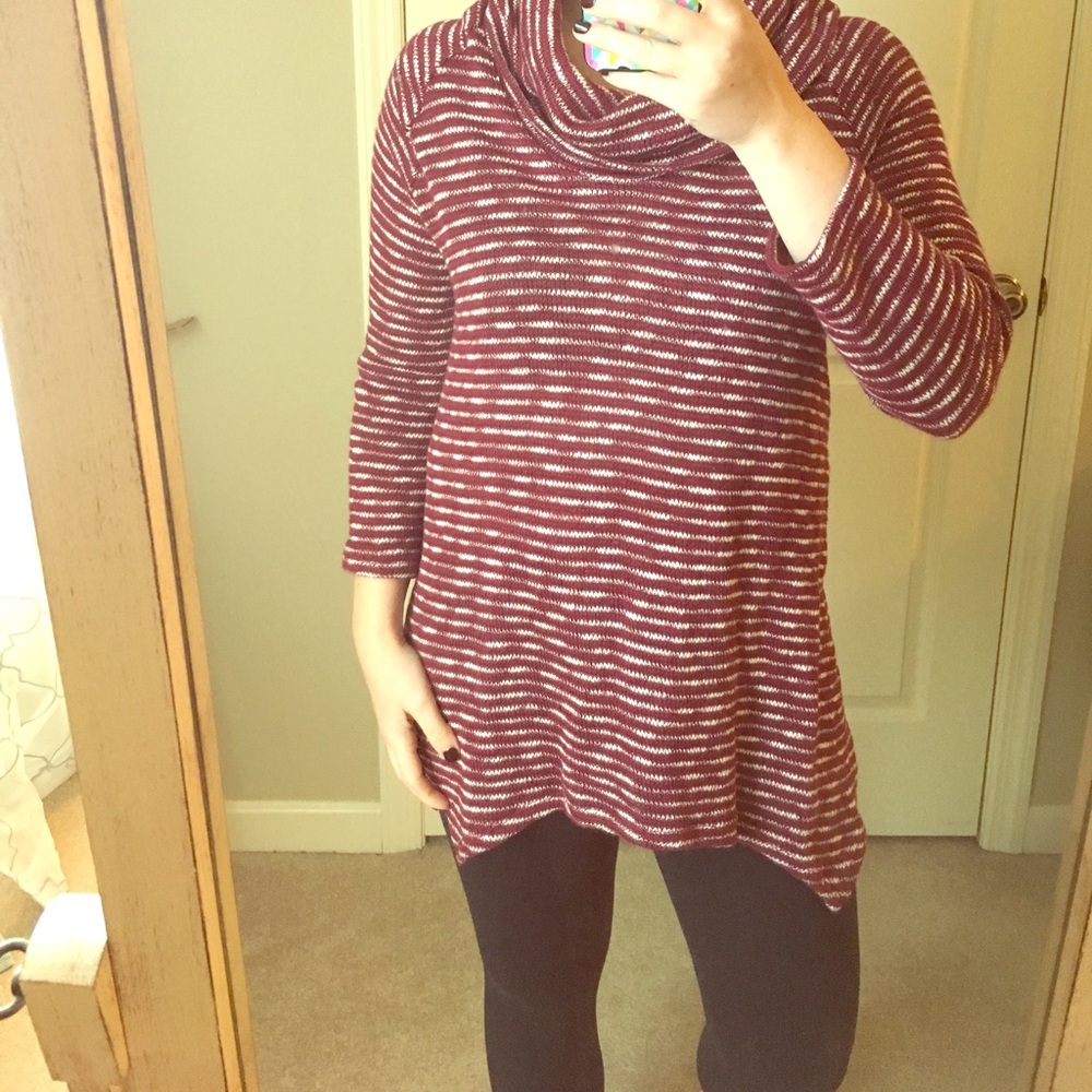 Cowl neck stripe sweater