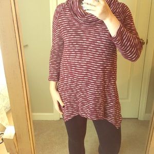 Cowl neck stripe sweater