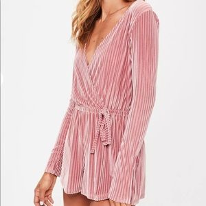 Misguided Stripe Pink Velvet Romper