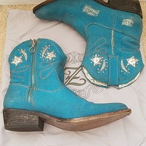 Turquoise denim cowboy boots