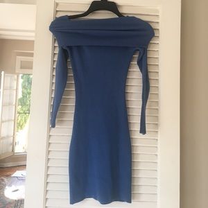 Blue ribbed off the shoulder mini dress Nasty Gal