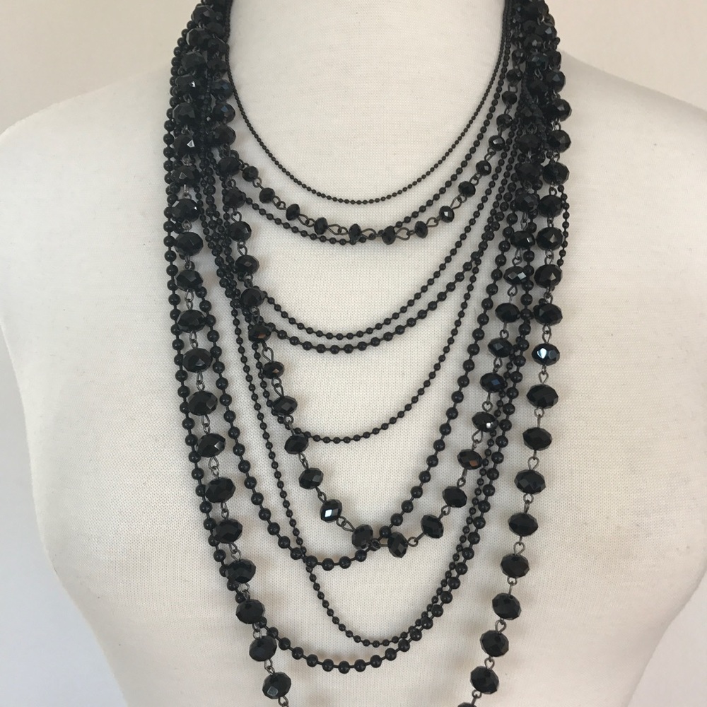Vintage black beaded chandelier necklace