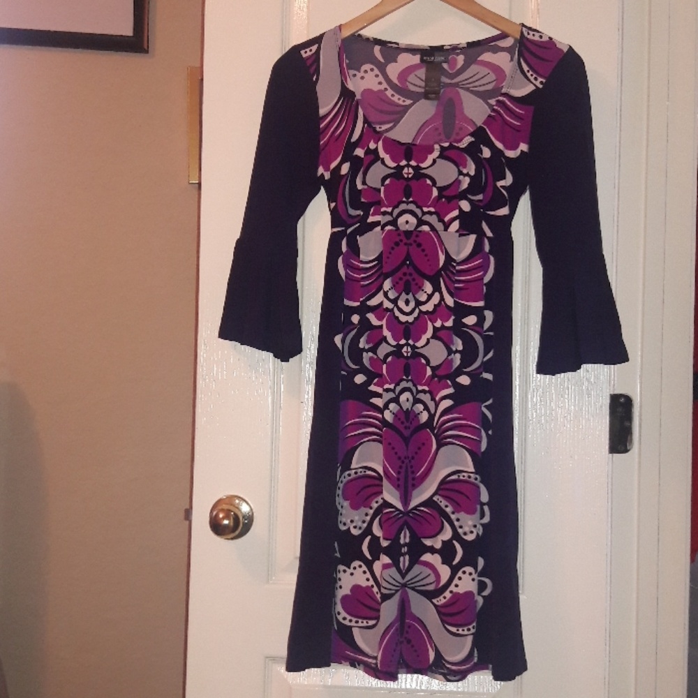Bisou Purple/gray Flare Dress with ruffle sleeves