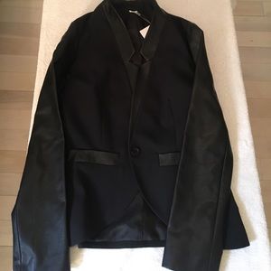 Black blazer with leather sleeves