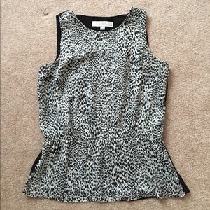 Loft black & white sleeveless peplum blouse