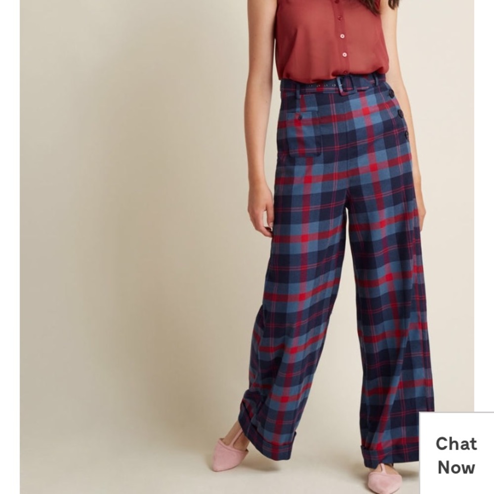 ModCloth Wide Leg Plaid Trousers