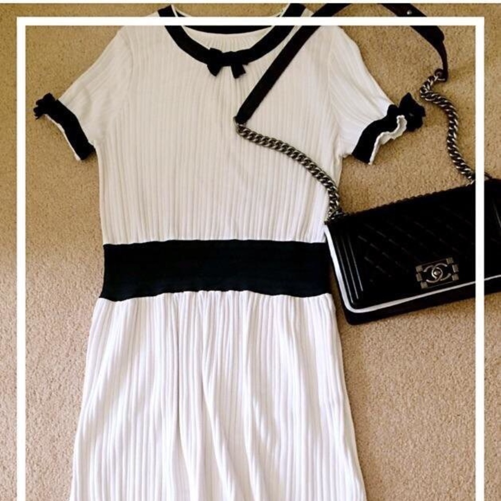 white dress with black bow