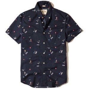 NWT Hollister Short-sleeve Patterned Poplin Shirt